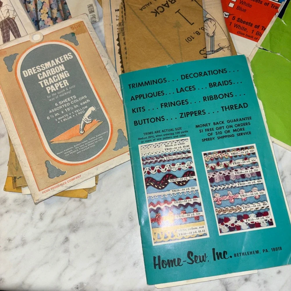 Vintage Sewing Lot McCalls Simplicity Patterns Singer Tracing Paper Dritz Tools